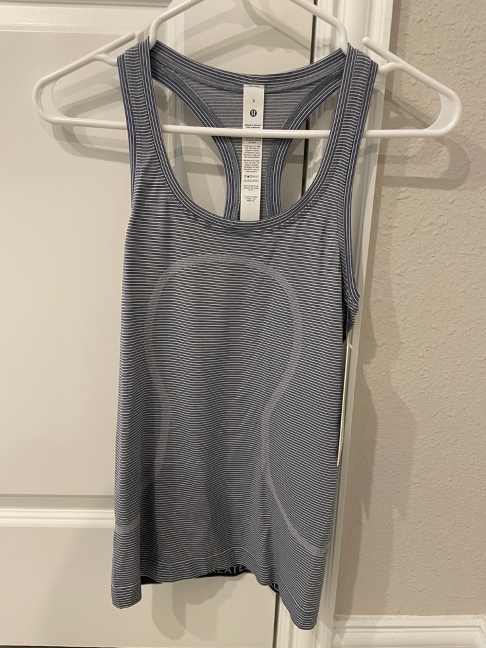 Lululemon Women's Navy Blue & White Striped Swiftly Tech Tank Top